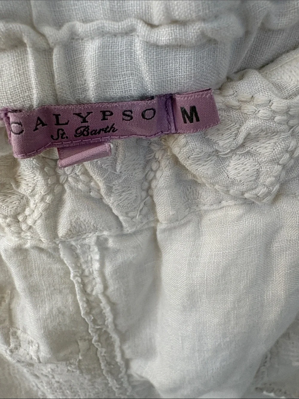 Calypso St. Barth linen Cream Eyelet Pom-Pom Skirt